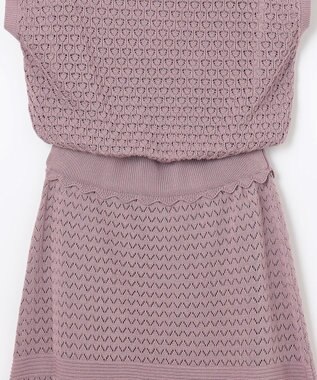 Feroux 【洗える】透かし編みニット ワンピース ライラック系