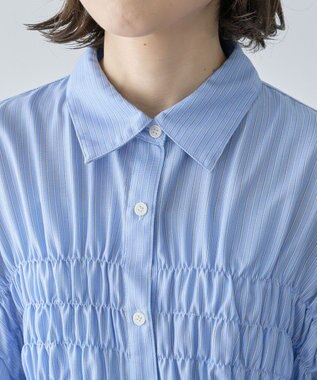 Green Parks 脇シャーリングシャツ Stripe Blue