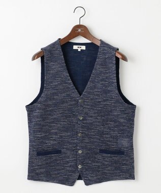 JOSEPH ABBOUD 【キングサイズ・軽い/洗える】スラブギマボーダーニットベスト ブルー系1