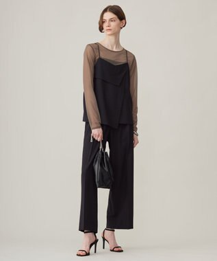 ICB 【洗える】ウール2WAYストレッチ ワイドストレートパンツ ブラック系