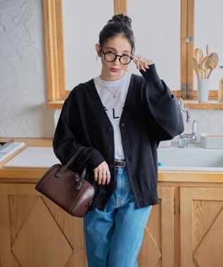 WEGO 【ユニセックス着用ITEM/MLサイズ展開】ドロップショルダーカーディガン ブラック