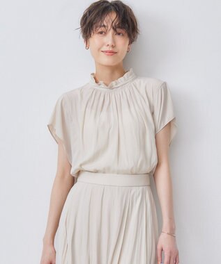 組曲 S 【前後着用可】ギャザーライトデシン ブラウス サンドベージュ系