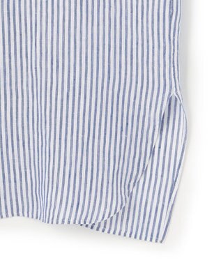 23区 【洗える】LIBECO ノースリーブ シャツ ワンピース ブルーストライプ