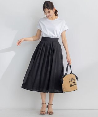 組曲 【洗える・イージーケア】カラーボイル フレアスカート ブラック系