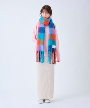 MOONBAT estaa ボリュームマフラー カラーブロック／手洗い可 スカイブルー