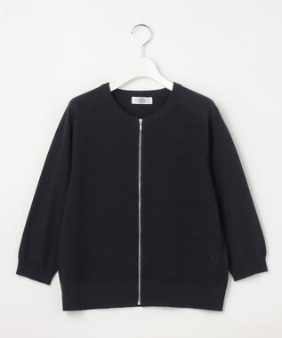 J.PRESS LADIES S Lace Jacquard ニット ブルゾン ネイビー系