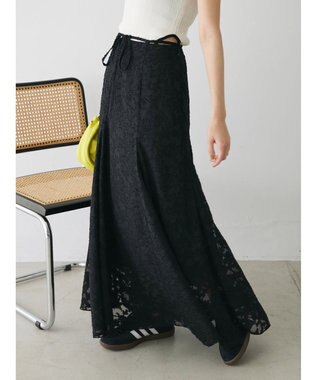 Green Parks シアージャガード花柄ボリュームスカート Black