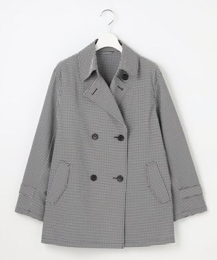 J.PRESS LADIES S 【洗える】Lightストレッチギンガム ダブル トレンチコート ブラック×ライトグレーギンガム系
