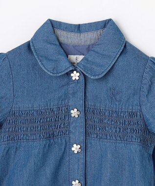 組曲 KIDS 【100㎝】 フラワーボタンデニムワンピース ネイビー