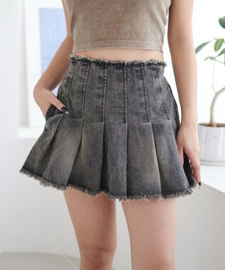 WEGO ヴィンテージウォッシュデニムプリーツスカパン ブラックその他