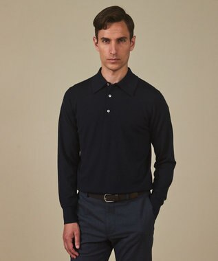 オリジナル設計【洗える/チクチクしにくい/ピリングしにくい】イタリア糸 ハイゲージ  ニットポロ_WOOL100%