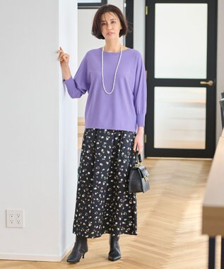 自由区 【洗える】クレープストレッチドルマンスリーブ7分袖 ニット パープル系