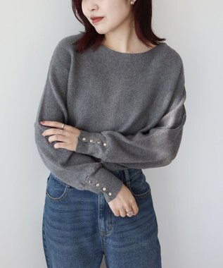 Green Parks もちやわ袖釦ドルマンニットプルオーバー Gray Mixture