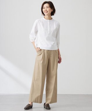 J.PRESS LADIES 【洗える】セルロースリネンストレッチ タックワイドパンツ ベージュ系