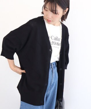 Green Parks 刺繍コードＶネックカーディガン Black