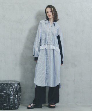 YECCA VECCA シアーMIXドロストデザインシャツワンピース