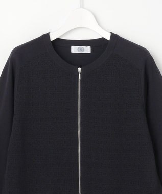 J.PRESS LADIES S Lace Jacquard ニット ブルゾン ネイビー系