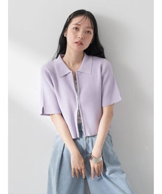 earth music&ecology 衿付きダブルＺＩＰカーディガン Lavender