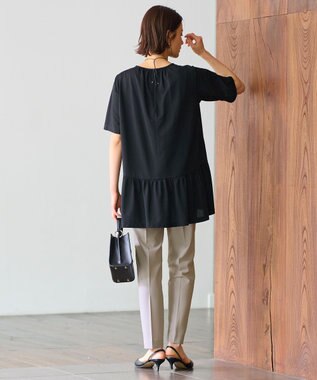 自由区 【WEB限定・洗える・XSサイズあり】ディフォームピケチュニック丈 カットソー ブラック系