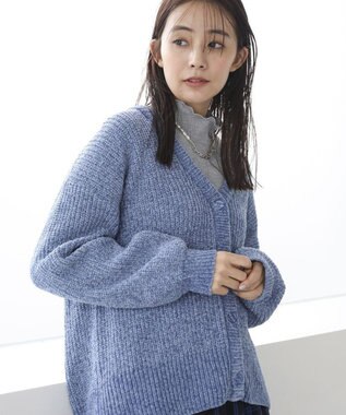 Green Parks ベロアモールＶネックカーディガン Sax