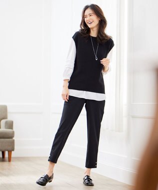 J.PRESS LADIES 【洗える】コンジュンク トリコットツイル パンツ ブラック系
