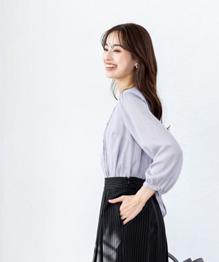 Tiaclasse 【洗える】ピンタックレースブラウス グレー