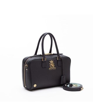 A.D.M.J. 【牛革】モーツァルト/バイカラーボストン25cm(ショルダーストラップ付) BLACK×BLACK