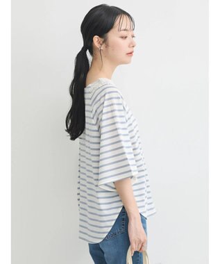 earth music&ecology 襟レースボーダーポンチョ Sax