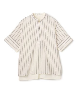 BEIGE， QUARTZ / 異素材コンビ ストライプシャツ Ecru St.