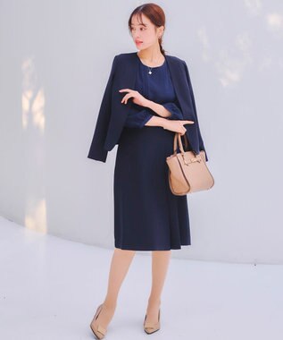 Tiaclasse L 【洗える】ピンタックレースブラウス ネイビー