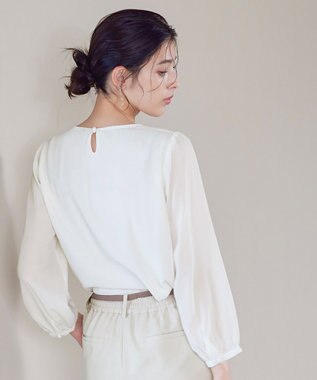 Tiaclasse 【洗える】ピンタックレースブラウス オフホワイト