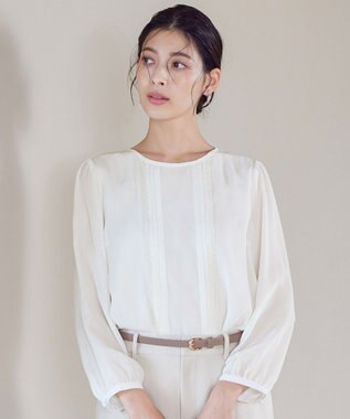 Tiaclasse 【洗える】ピンタックレースブラウス オフホワイト