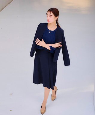 Tiaclasse 【洗える】ピンタックレースブラウス ネイビー