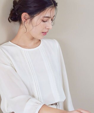 Tiaclasse 【洗える】ピンタックレースブラウス オフホワイト