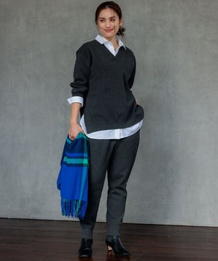 23区 L 【Lサイズ限定】ヴィスコースストレッチ Ｖネック ニット グレー系