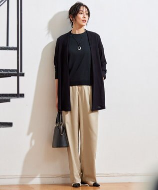 自由区 【アンサンブル対応・洗える】ハンディ カーディガン ロング丈 ネイビー