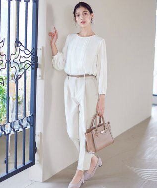 Tiaclasse 【洗える】ピンタックレースブラウス オフホワイト