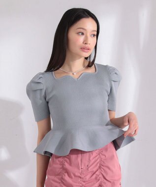 Green Parks ・ｓｗｉｎｇ　ｂｙ　ハートネックペプラムニット Off White