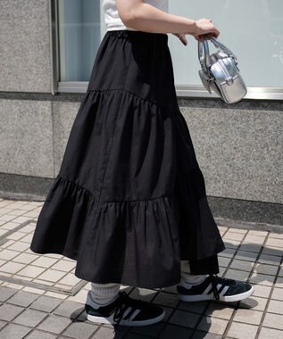WEGO 【ウエストゴム】ランダムフリルロングスカート ブラック
