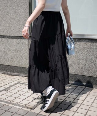 WEGO 【ウエストゴム】ランダムフリルロングスカート ブラック