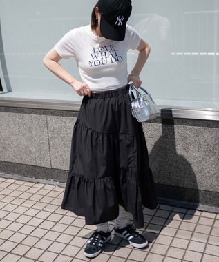 WEGO 【ウエストゴム】ランダムフリルロングスカート ブラック