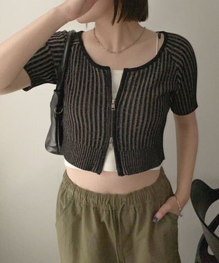 WEGO ダブルジップオフショルニットトップス ブラック