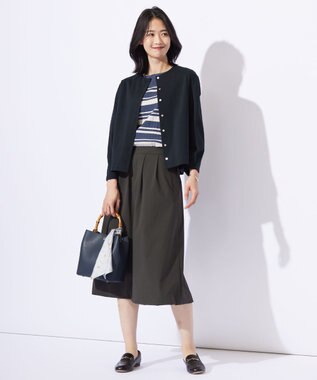 J.PRESS LADIES L 【洗える】レーヨンエリートストレッチ ボーダー ニット ブルーグレー×グレージュ系