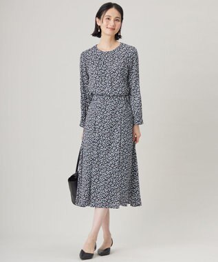 自由区 L 【カタログ掲載・セットアップ対応・洗える】ジオメトリックフラワードットプリント スカート ネイビー系