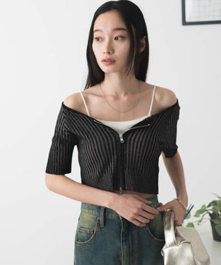 WEGO ダブルジップオフショルニットトップス ブラック