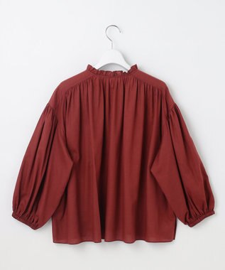 23区 【SLOW/一部店舗限定】テンセルコットンジョーゼット ギャザー ブラウス ワイン系