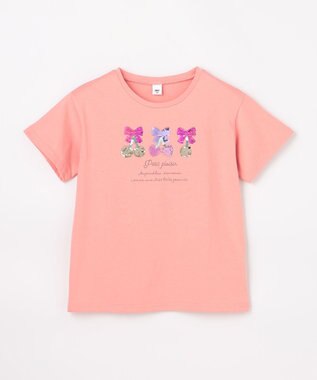 ANY KIDS 【綿100%】ドロップショルダーミラクルスパンコールTシャツ コーラル×サクランボ