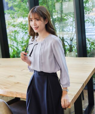 Tiaclasse 【洗える】ピンタックレースブラウス グレー