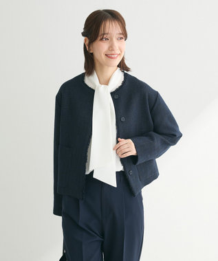 Green Parks ef-de ツイードノーカラージャケット Navy