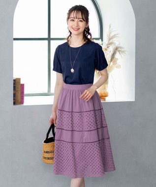 Tiaclasse L 【新色追加・洗える】幅広く活躍が期待できるレース切替スカート ラベンダー